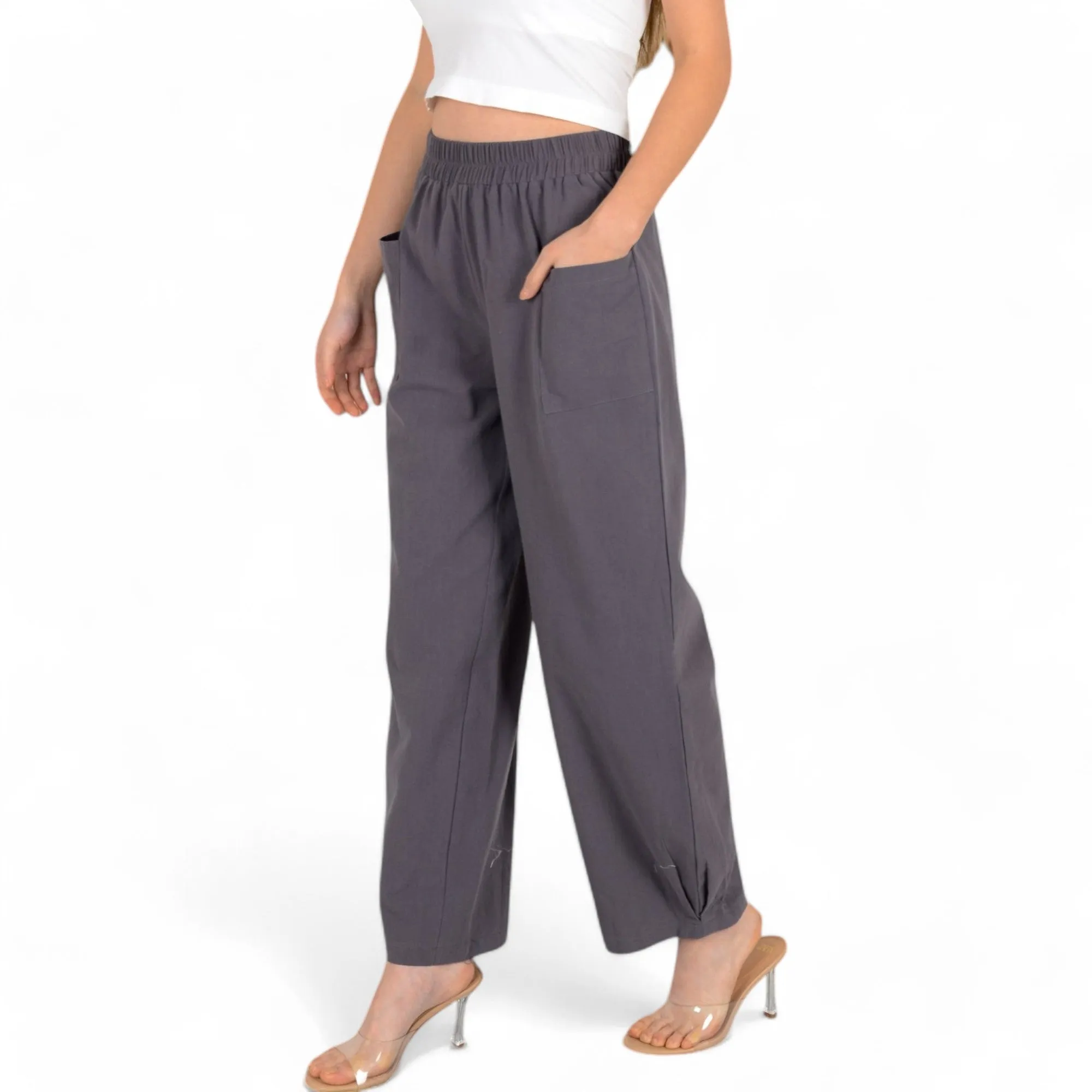 Anna-Kaci Women's Wide-Leg Elastic Waist Pants with Side Pockets