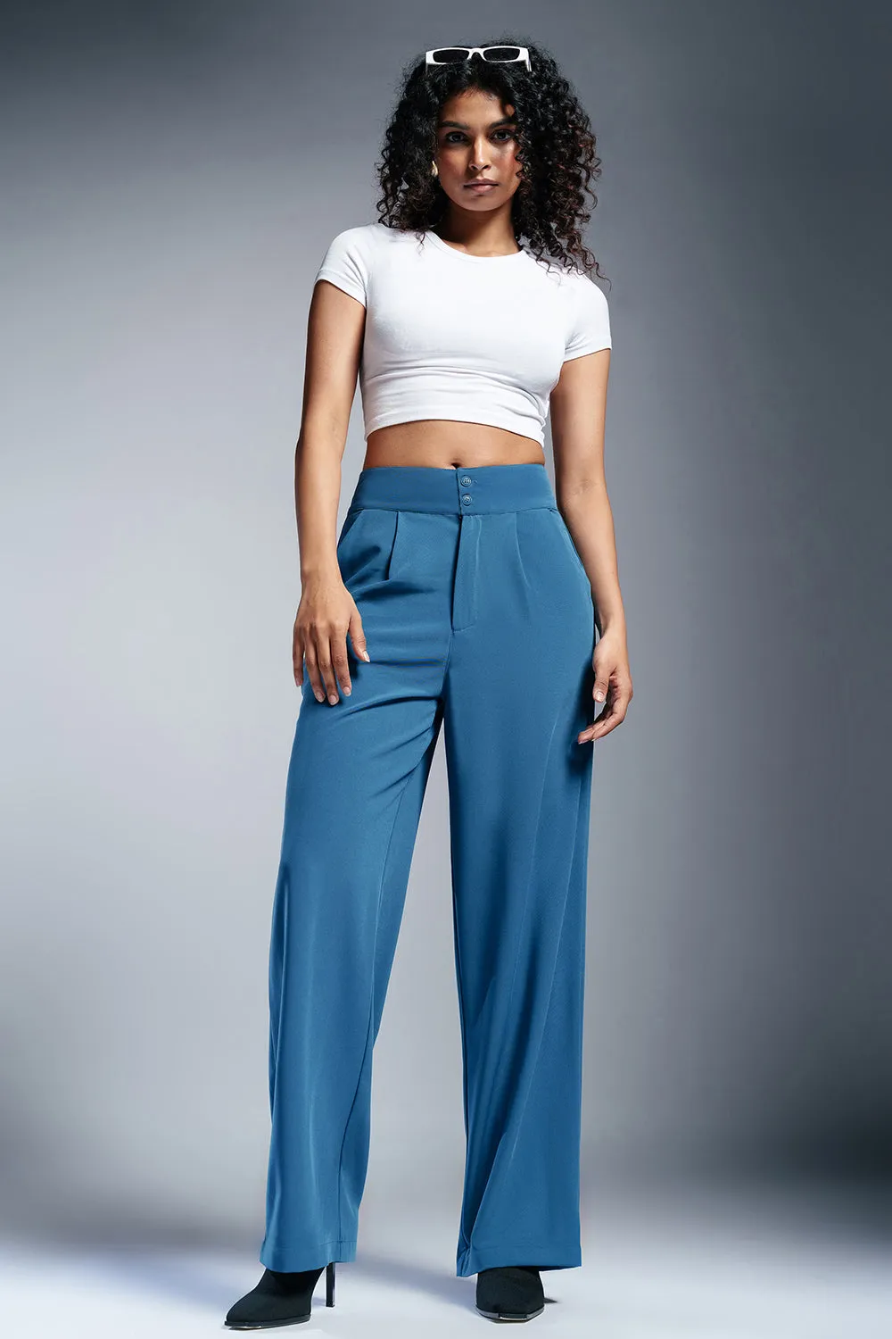 Aqua-Tone Pleated Double Button Korean Pants