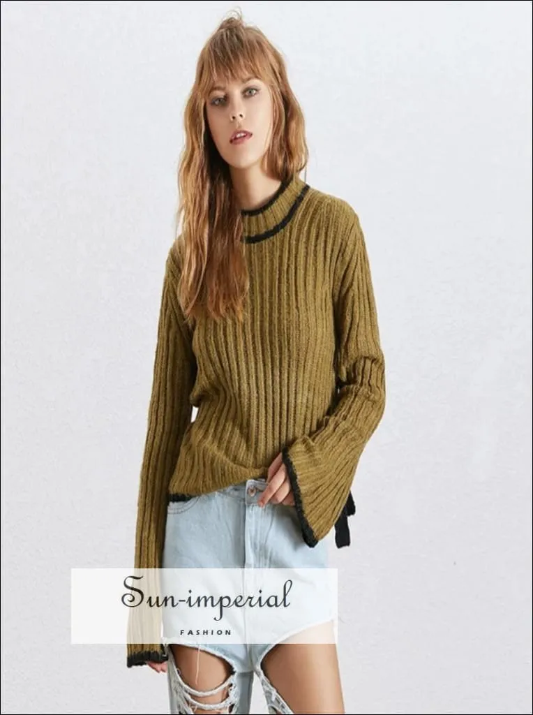 Avi Sweater - Autumn Knitted Pullover Sweater for Women O Neck Flare Sleeve