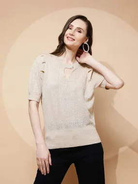 Beige Polyester Blend Regular Fit Top For Women