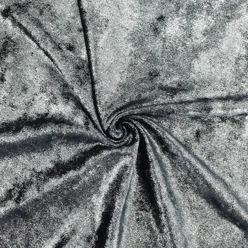 Black/Metallic Silver Foil Print Velvet Knit Fabric