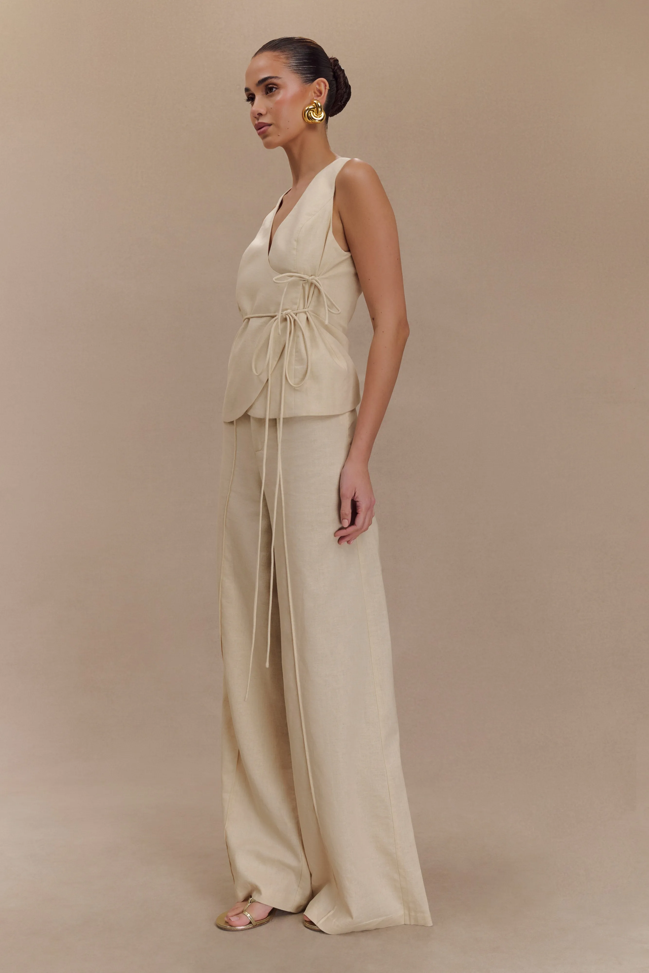 Brandi Linen Straight Leg Pant - Wheat Marle