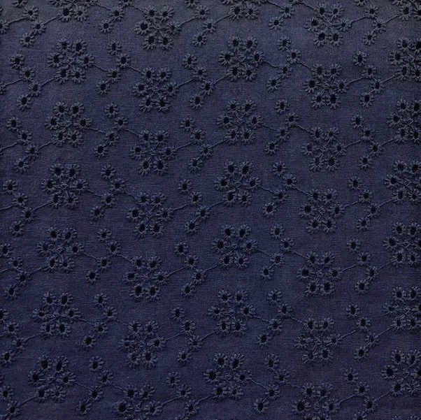 Broderie Anglaise Fabric, Navy- 130cm