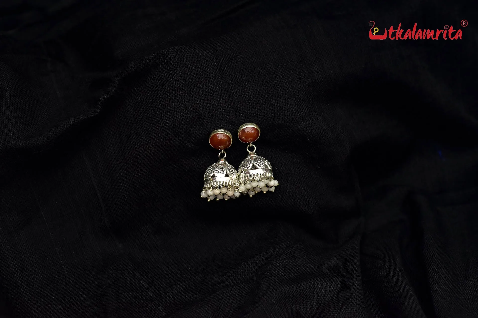 Brown Stone Silver Filigree Jhumka (Earring Tops)