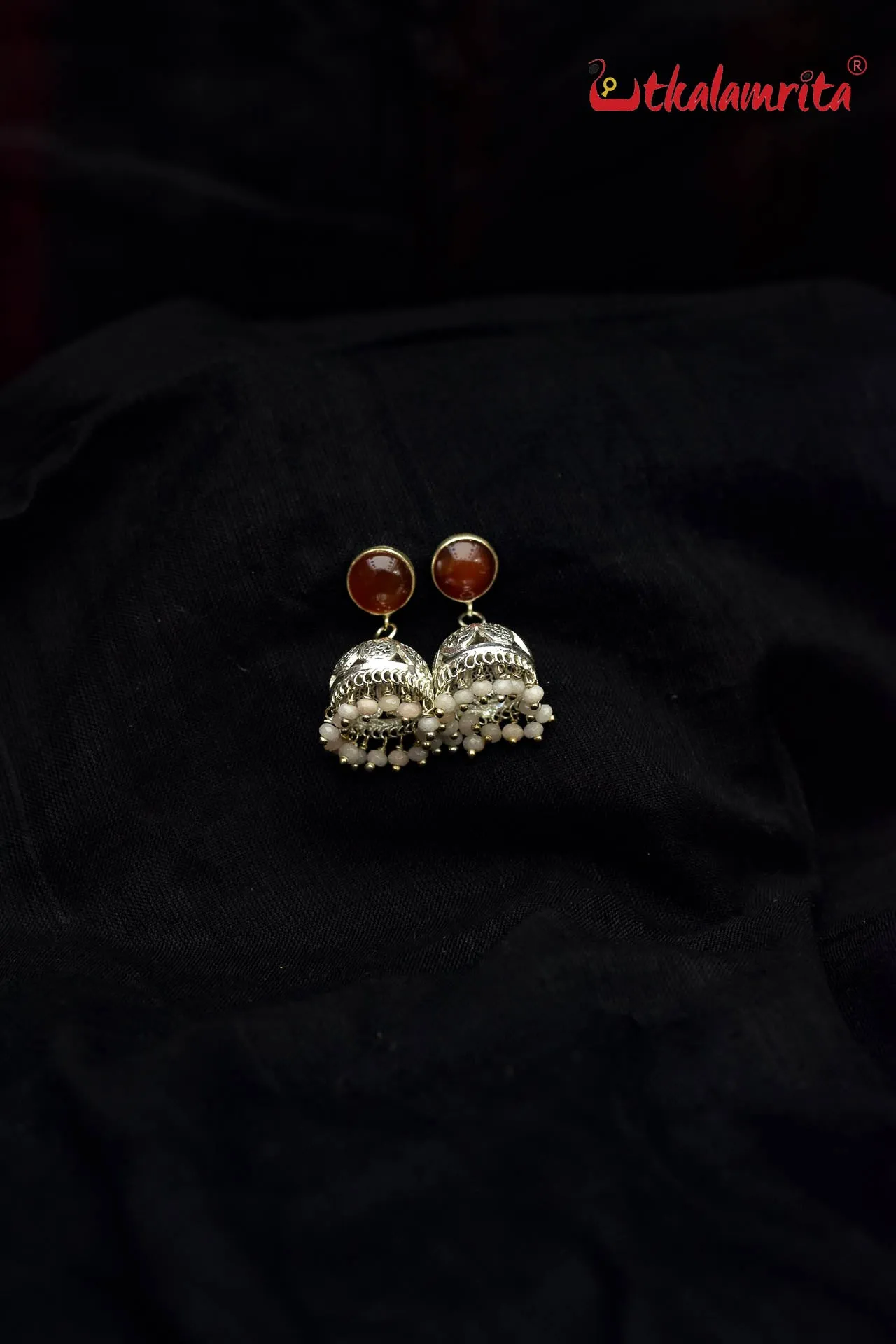 Brown Stone Silver Filigree Jhumka (Earring Tops)