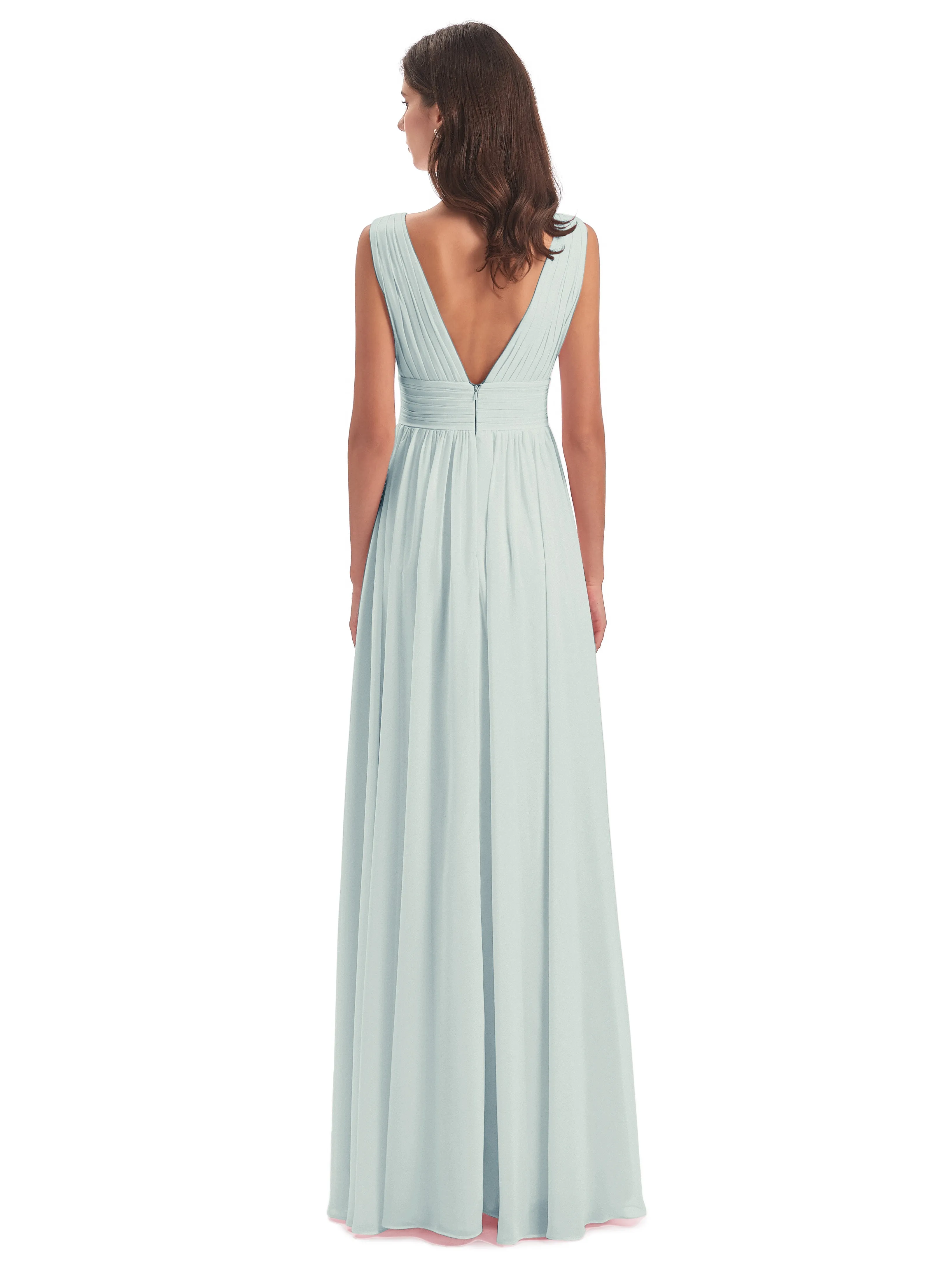 Celadon Bridesmaid Dress Charming Chiffon V Neck Split Long Bridesmaid Dresses