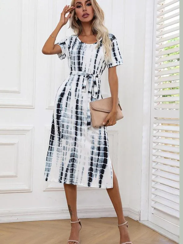 Chic European Tie Dye Summer Dress with Flattering Fit