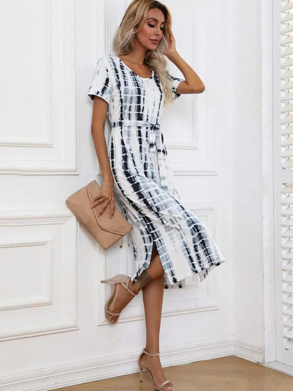 Chic European Tie Dye Summer Dress with Flattering Fit