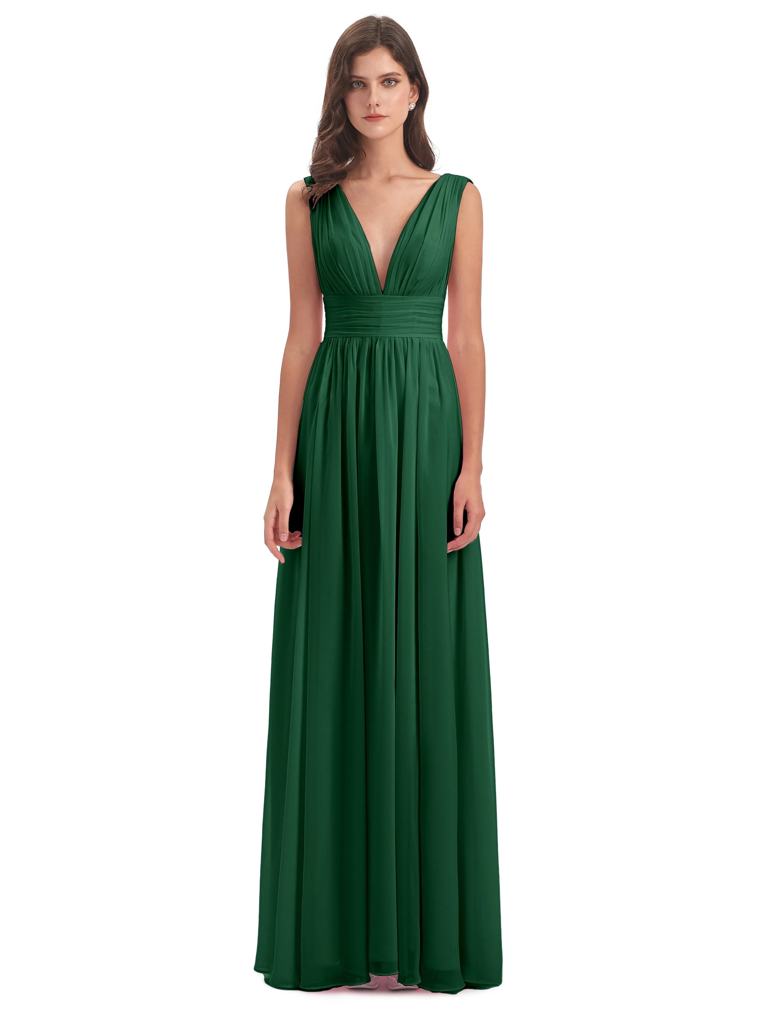 Dark Green Bridesmaids Dresses Charming Chiffon V Neck Split Long Bridesmaid Dresses