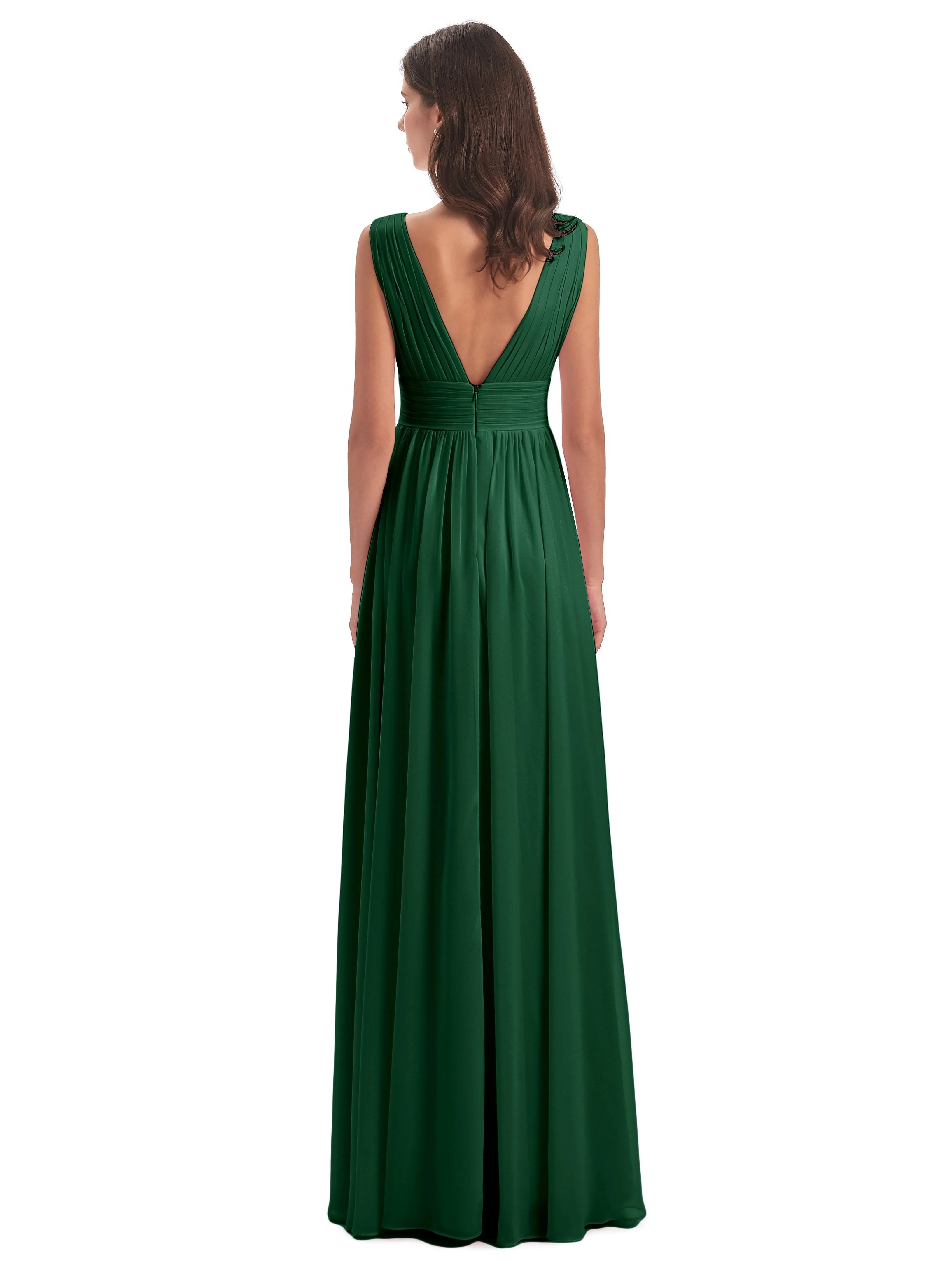 Dark Green Bridesmaids Dresses Charming Chiffon V Neck Split Long Bridesmaid Dresses