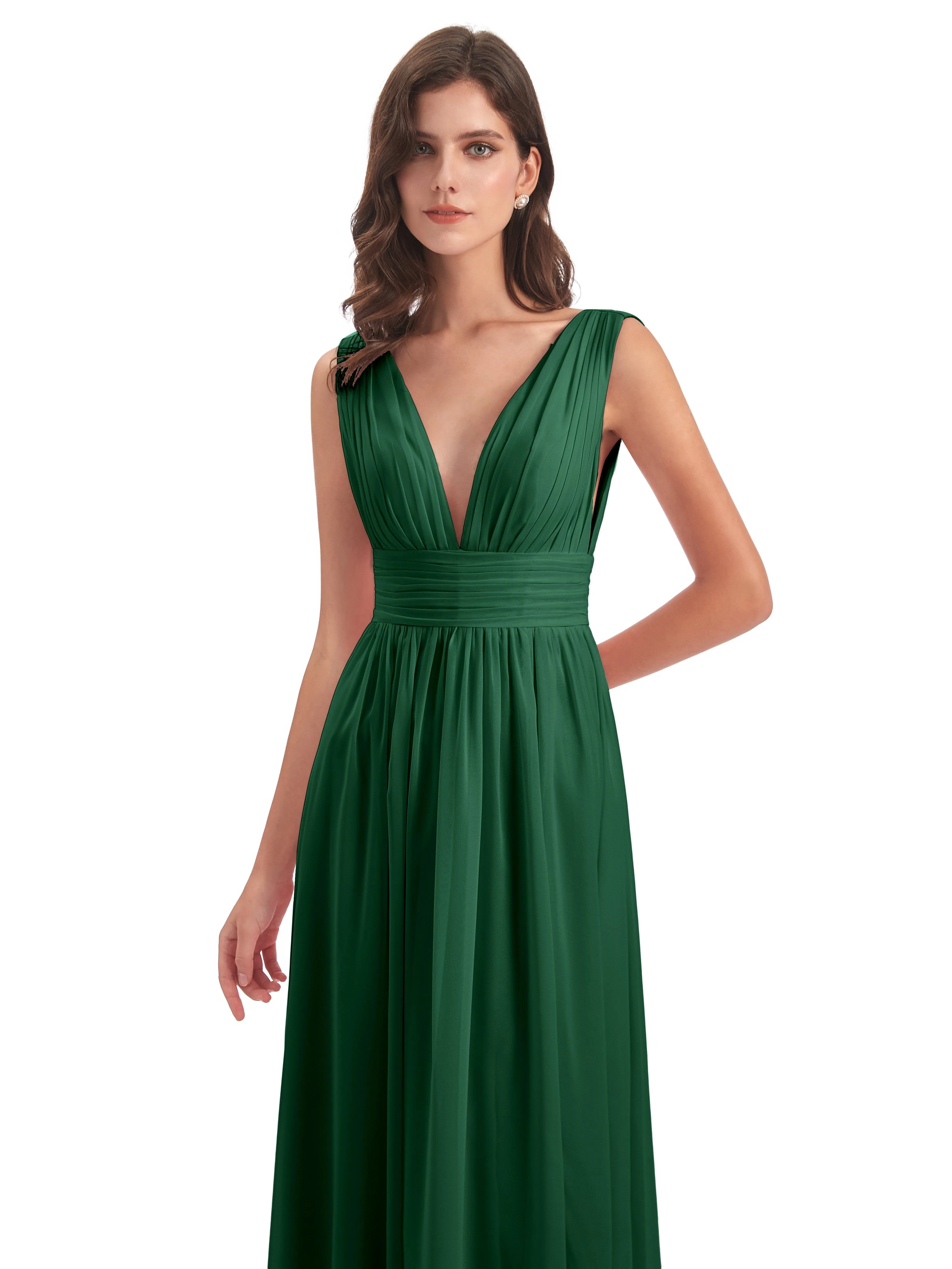 Dark Green Bridesmaids Dresses Charming Chiffon V Neck Split Long Bridesmaid Dresses