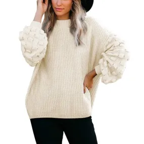 Fantaslook Womens Sweaters Oversized Crewneck Puff Sleeves Chunky Knit Pullover Sweater