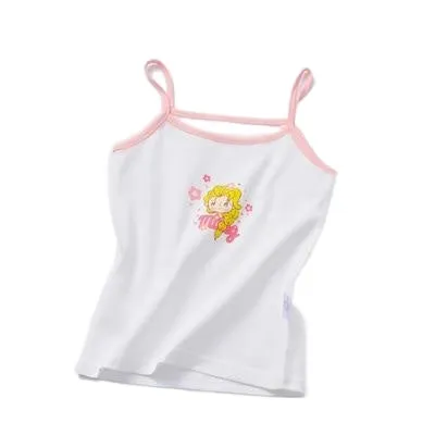 Fashionable Sweet Girls' Cartoon Print O-neck Cotton Vest