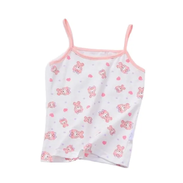 Fashionable Sweet Girls' Cartoon Print O-neck Cotton Vest