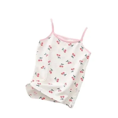 Fashionable Sweet Girls' Cartoon Print O-neck Cotton Vest