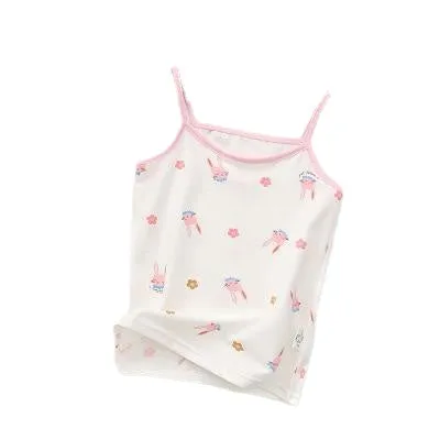 Fashionable Sweet Girls' Cartoon Print O-neck Cotton Vest