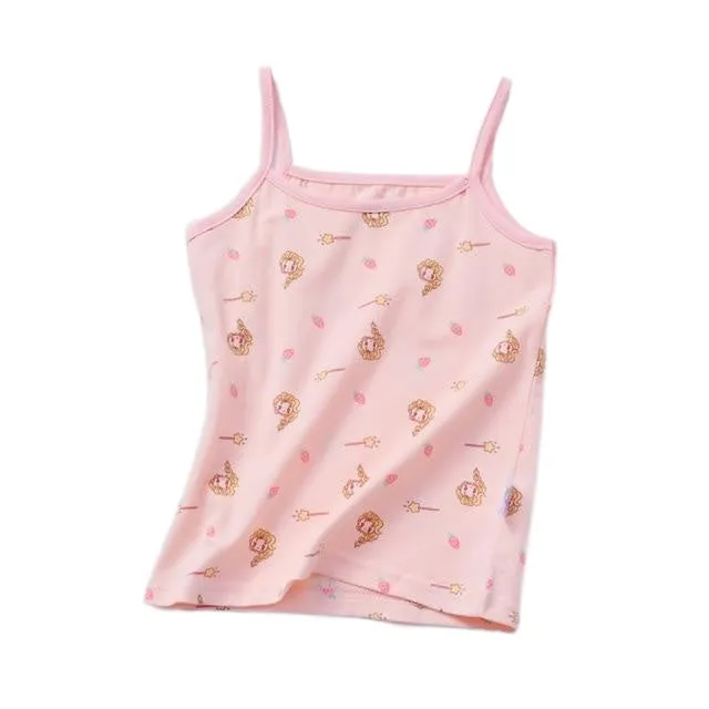 Fashionable Sweet Girls' Cartoon Print O-neck Cotton Vest