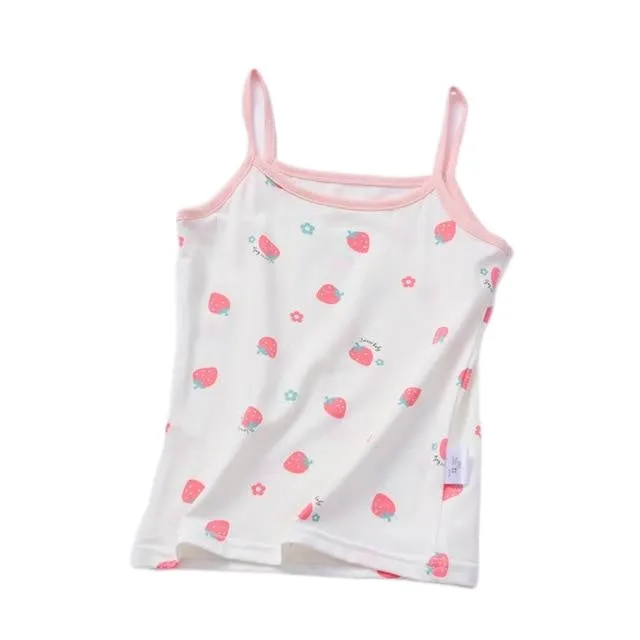 Fashionable Sweet Girls' Cartoon Print O-neck Cotton Vest