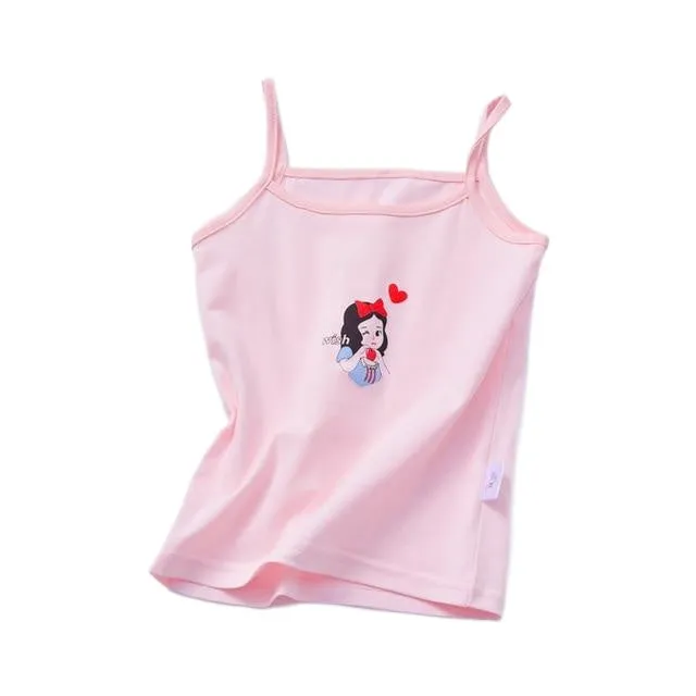 Fashionable Sweet Girls' Cartoon Print O-neck Cotton Vest