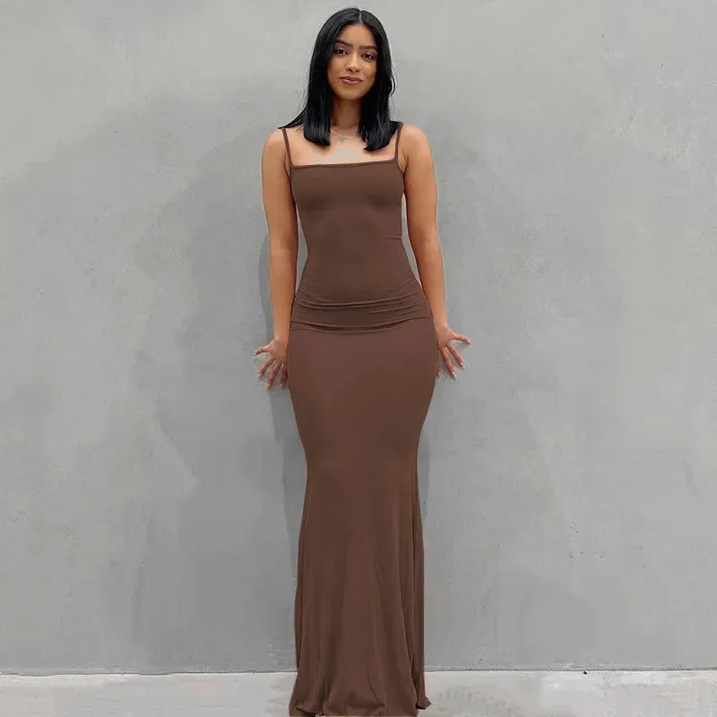 Figure-Flattering Solid Maxi Bodycon Dress with Side Slit