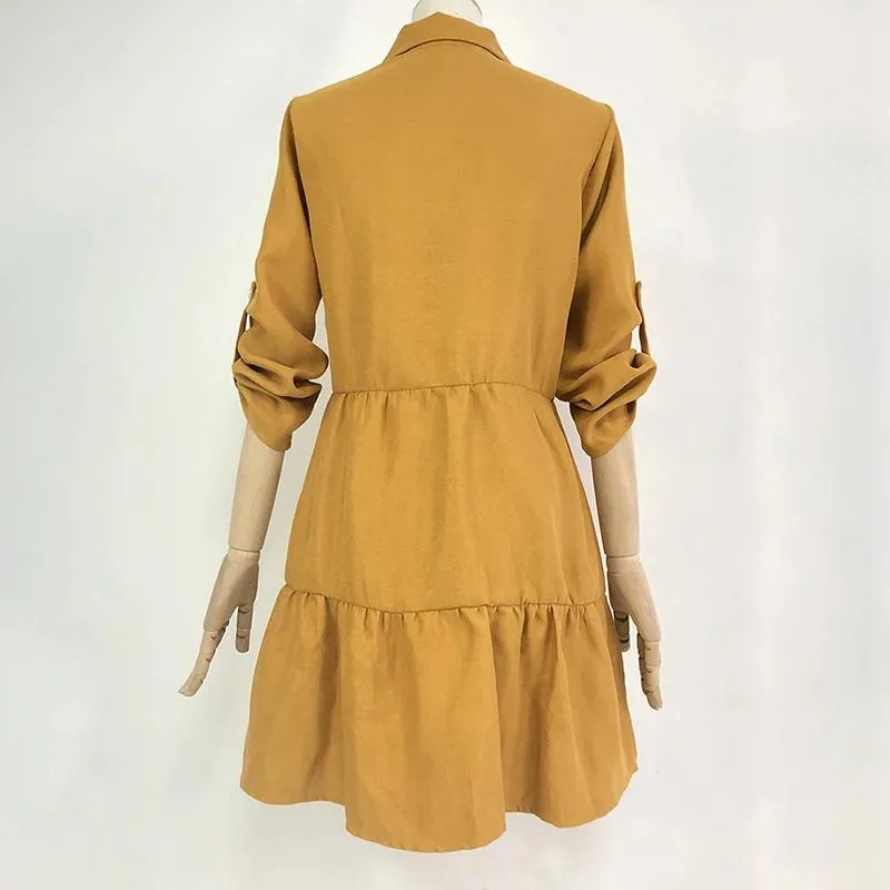 Flattering Long Sleeve Turn-Down Collar Dress