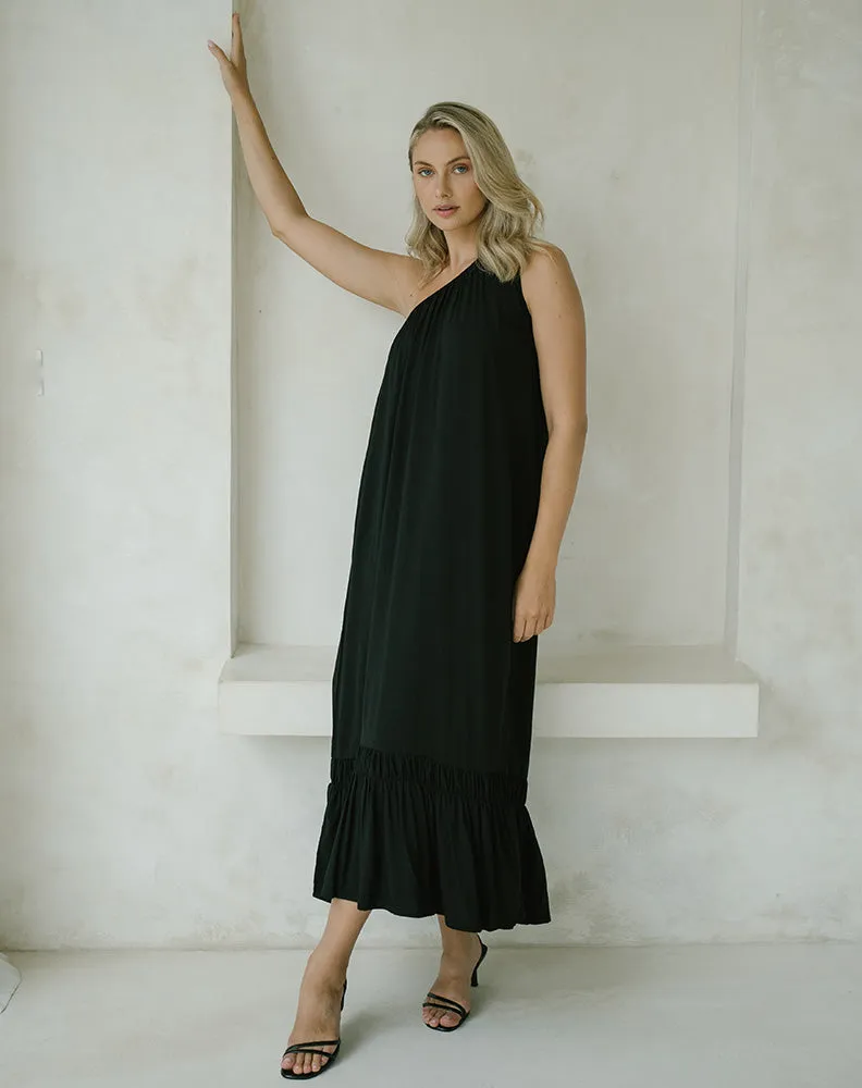 Flattering One Shoulder Black Dress