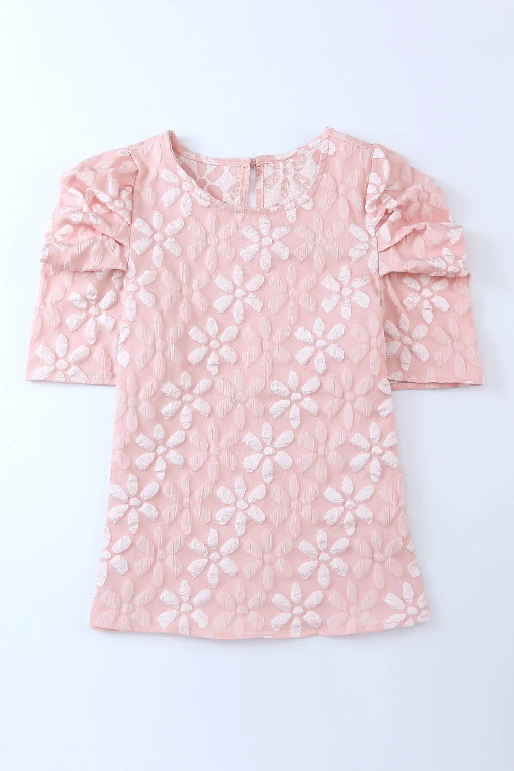 Floral Lace Ruched Bubble Sleeve Top