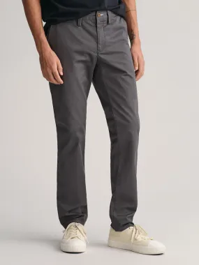 Gant Men Grey Solid Slim Fit Flat-Front Chinos