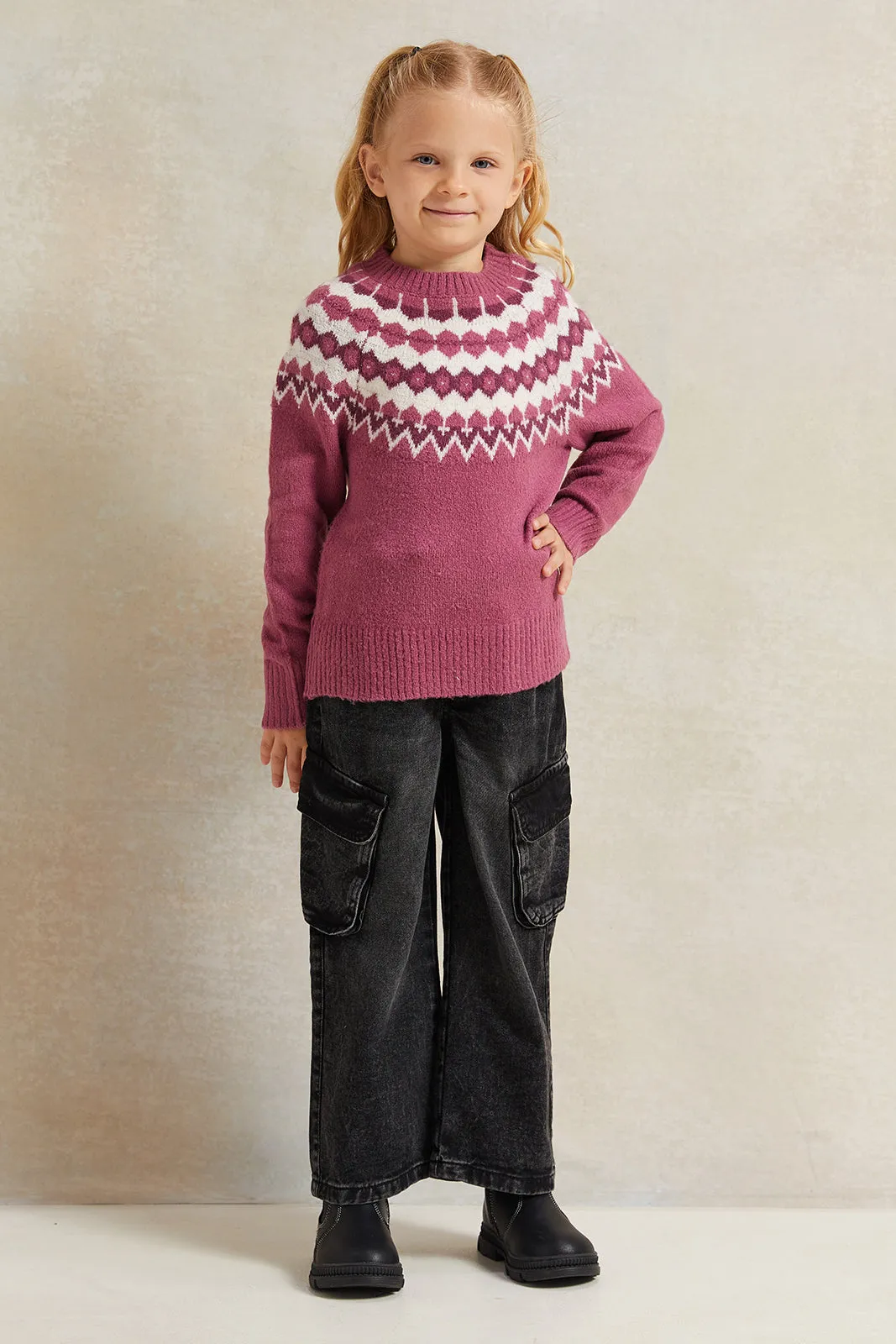 Girls Burgundy Knitted Pullover