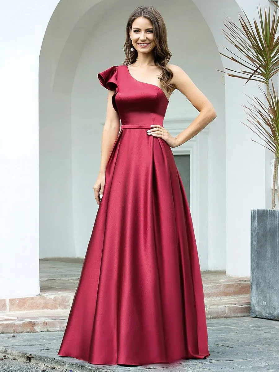 Gorgeous A-Line One-Shoulder Ruffle Sleeves Flattering Prom Dress