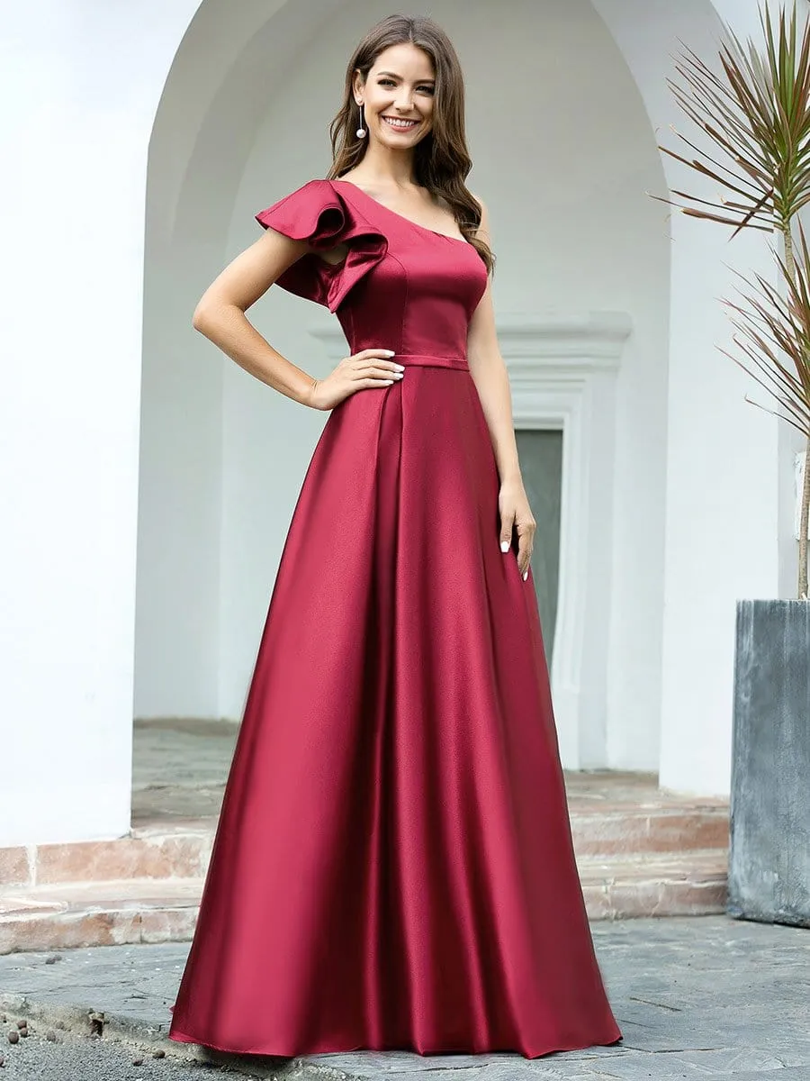 Gorgeous A-Line One-Shoulder Ruffle Sleeves Flattering Prom Dress