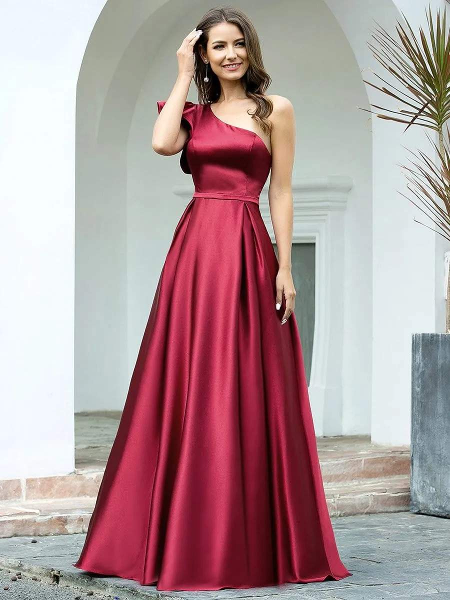 Gorgeous A-Line One-Shoulder Ruffle Sleeves Flattering Prom Dress