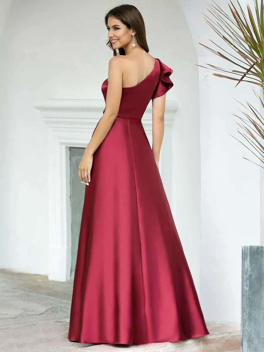 Gorgeous A-Line One-Shoulder Ruffle Sleeves Flattering Prom Dress