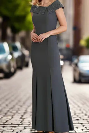 Jewel Neck Grey Column Long Mother of The Bride Dresses