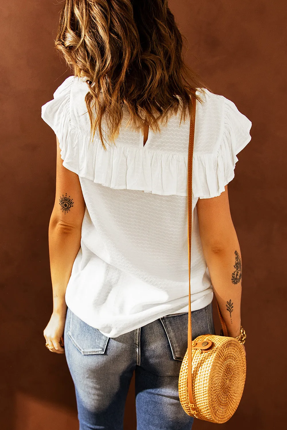 Lace Splicing Ruffled Short Sleeve T-shirt