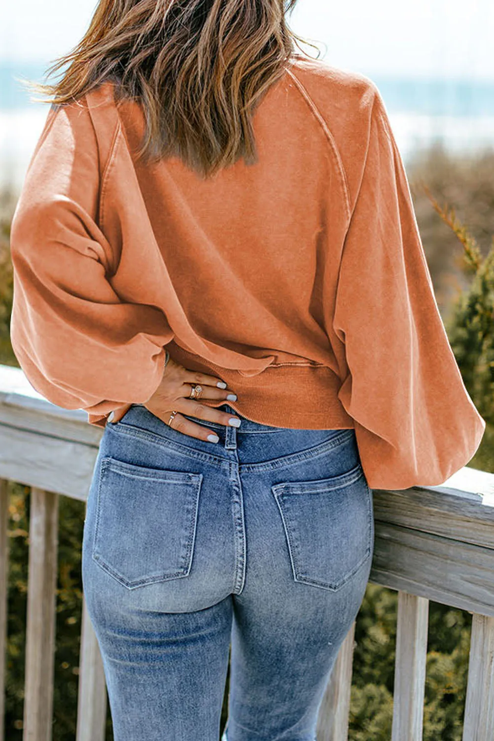 Lantern Sleeve Pullover Sweatshirt