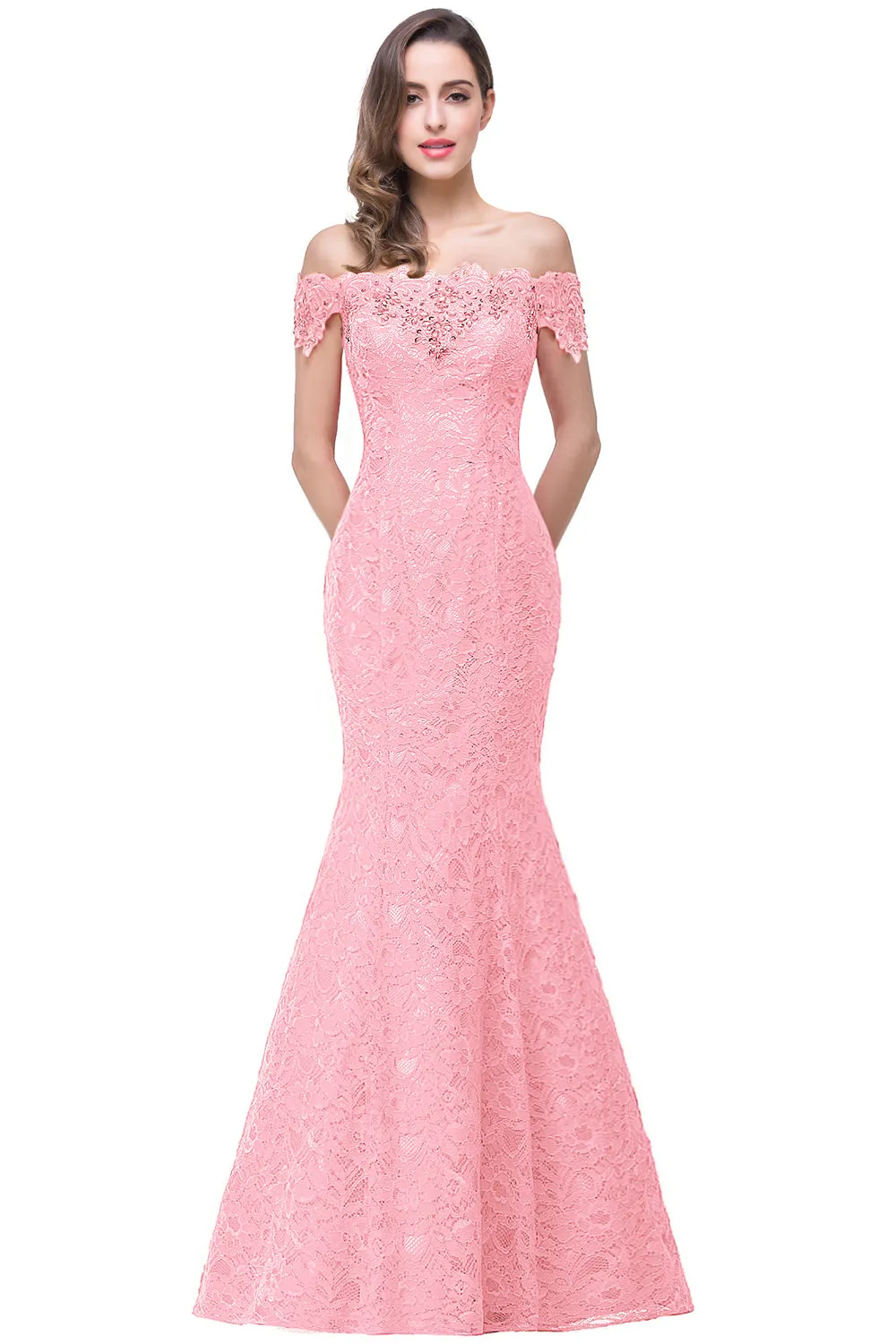 Long Off the Shoulder Lace Floor Length Mermaid Evening Dresses