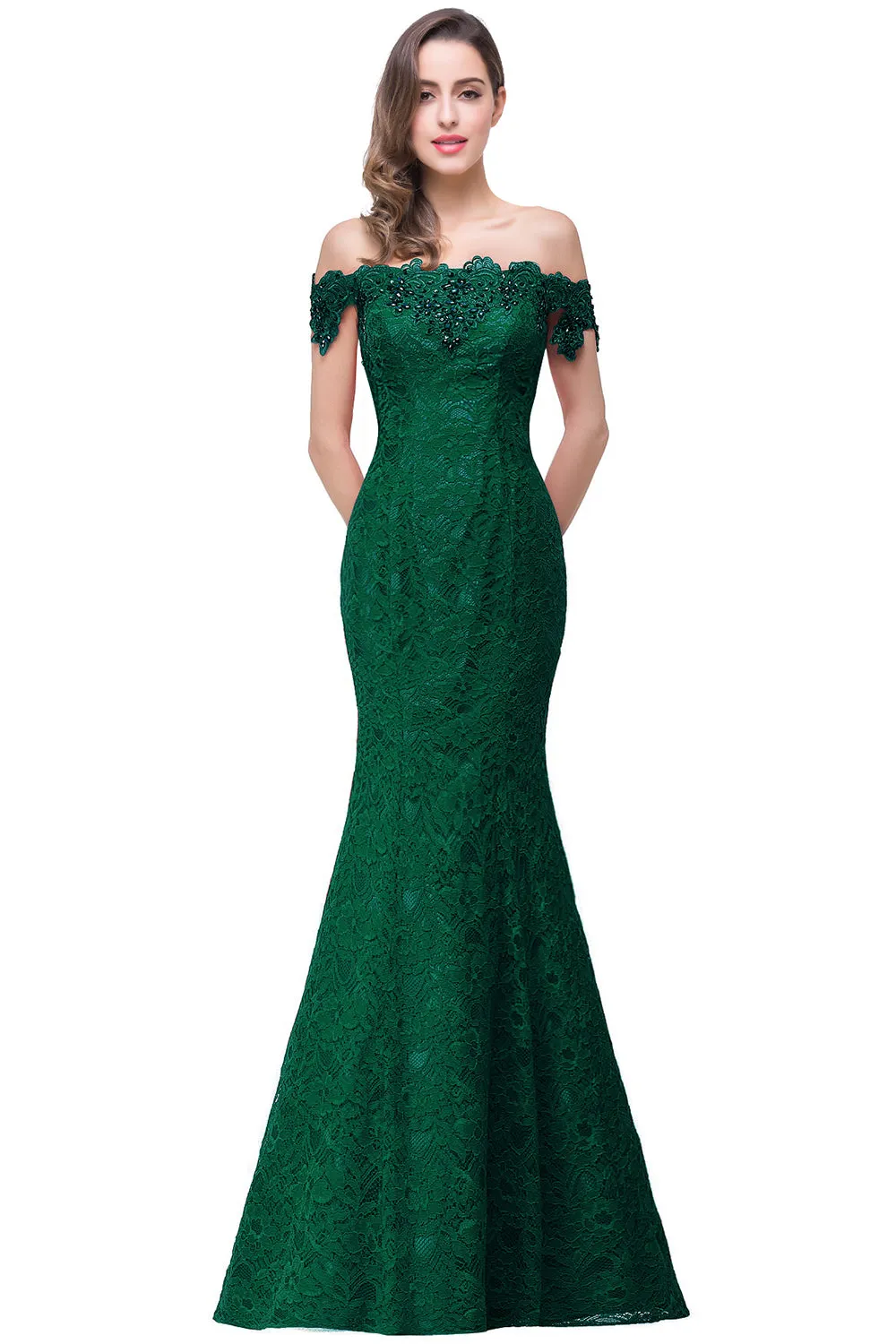 Long Off the Shoulder Lace Floor Length Mermaid Evening Dresses