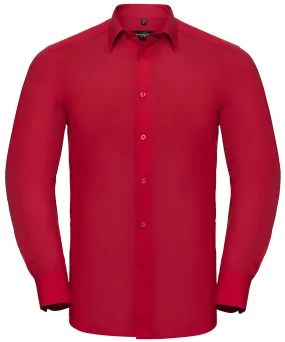 Long sleeve polycotton easycare fitted poplin shirt | Classic Red