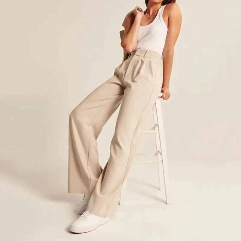 Loose Women Wide Leg Pants Real Pocket Office Lady Trousers Casual Suit Pants The Effortless Tailored Wide Leg Pants