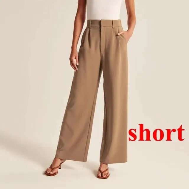 Loose Women Wide Leg Pants Real Pocket Office Lady Trousers Casual Suit Pants The Effortless Tailored Wide Leg Pants