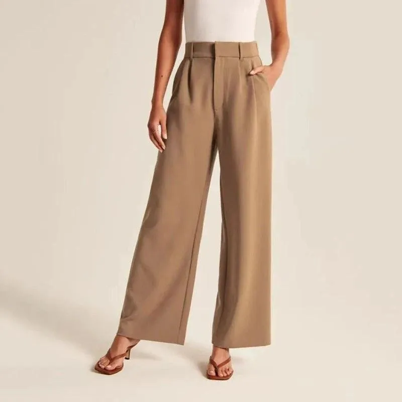 Loose Women Wide Leg Pants Real Pocket Office Lady Trousers Casual Suit Pants The Effortless Tailored Wide Leg Pants