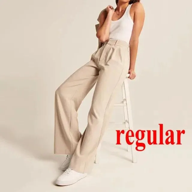 Loose Women Wide Leg Pants Real Pocket Office Lady Trousers Casual Suit Pants The Effortless Tailored Wide Leg Pants