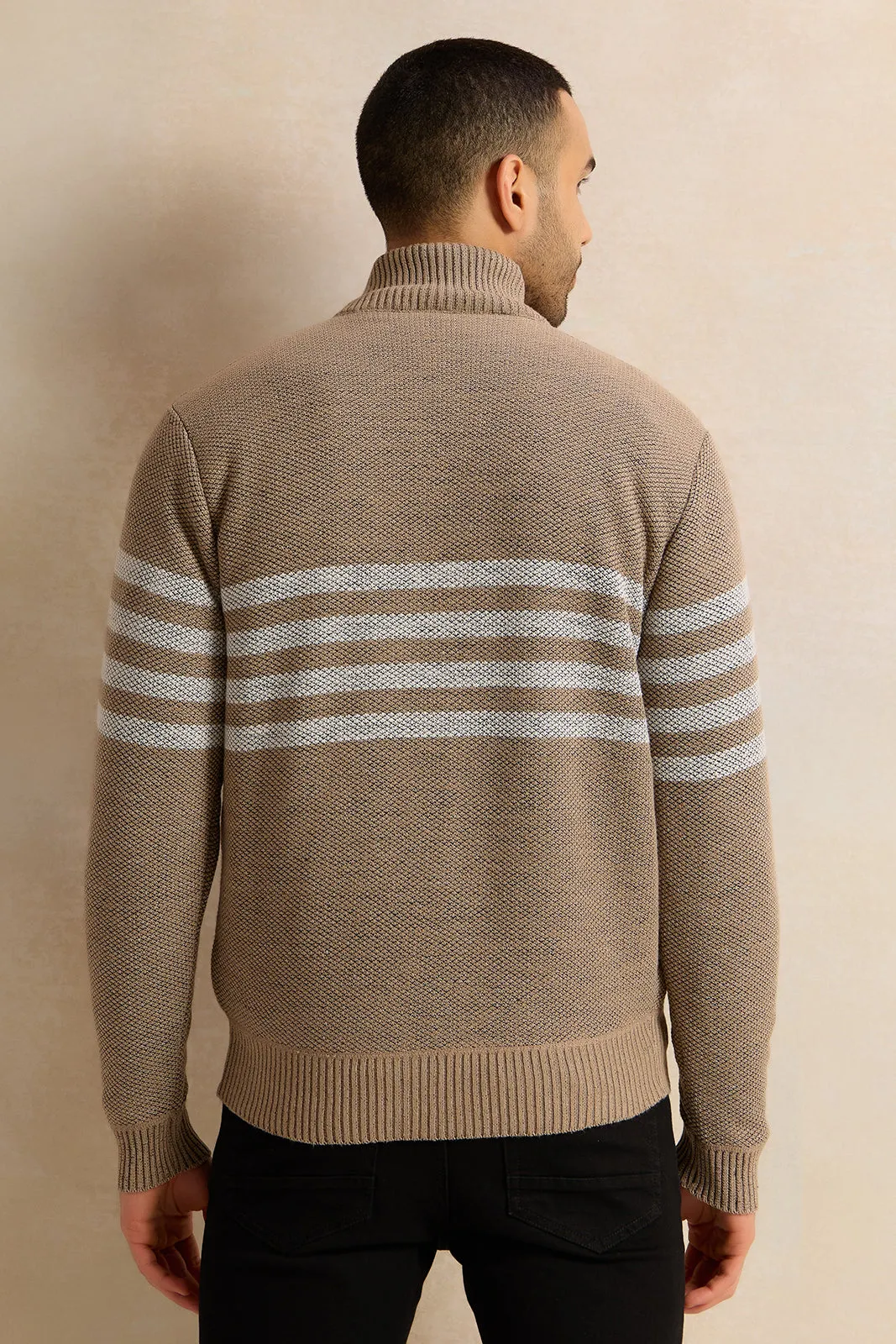 Men Beige Knitted Pullover