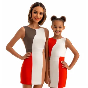 Mom and Daughter Color Block Sleeveless Bodycon Dress