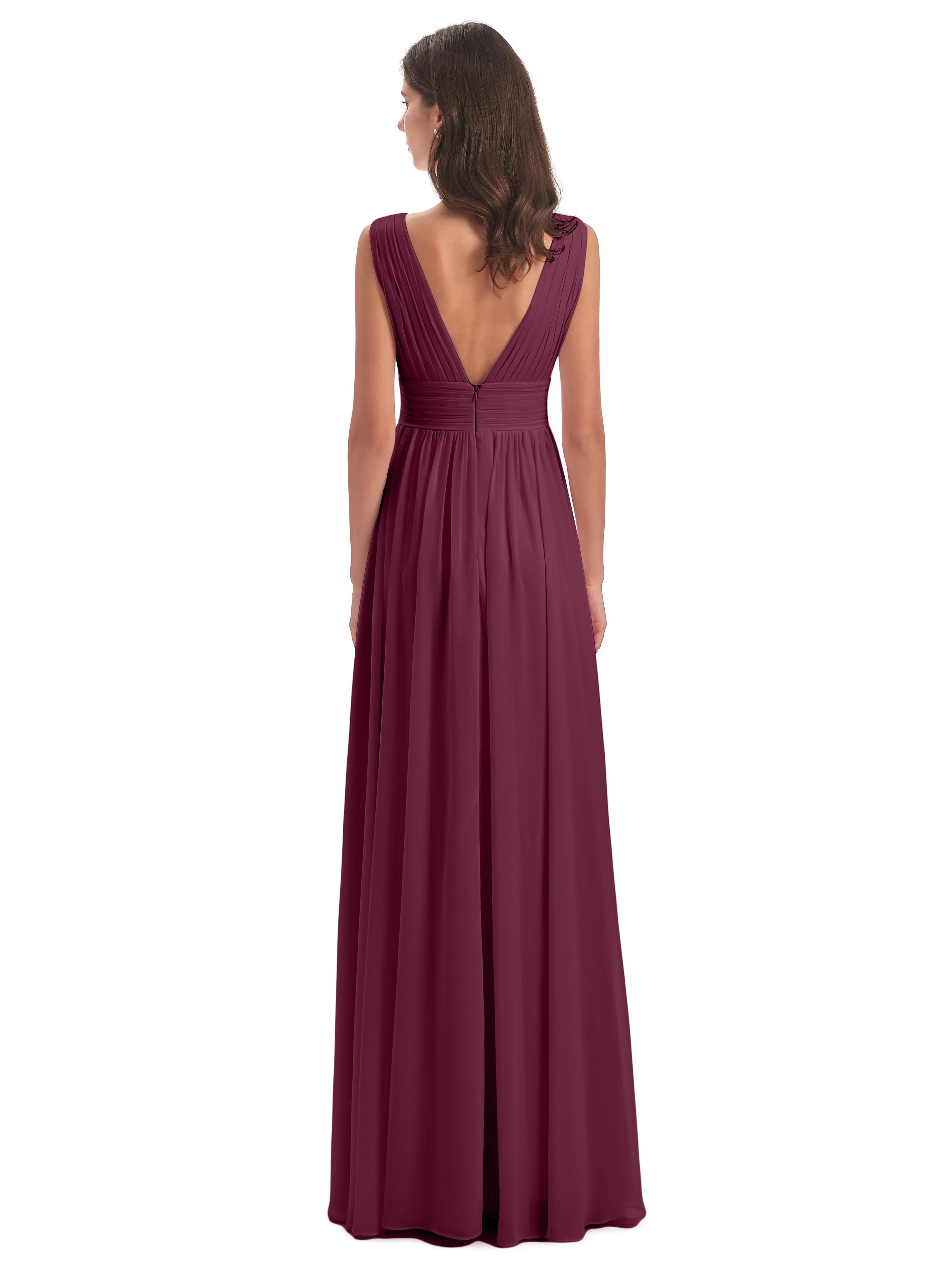 Mulberry Colour Bridesmaid Dresses Charming Chiffon V Neck Split Long Bridesmaid Dresses