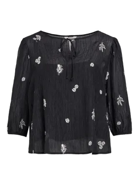 Object Jalfra 3/4 Sleeve Top In Black Embroidery Detail