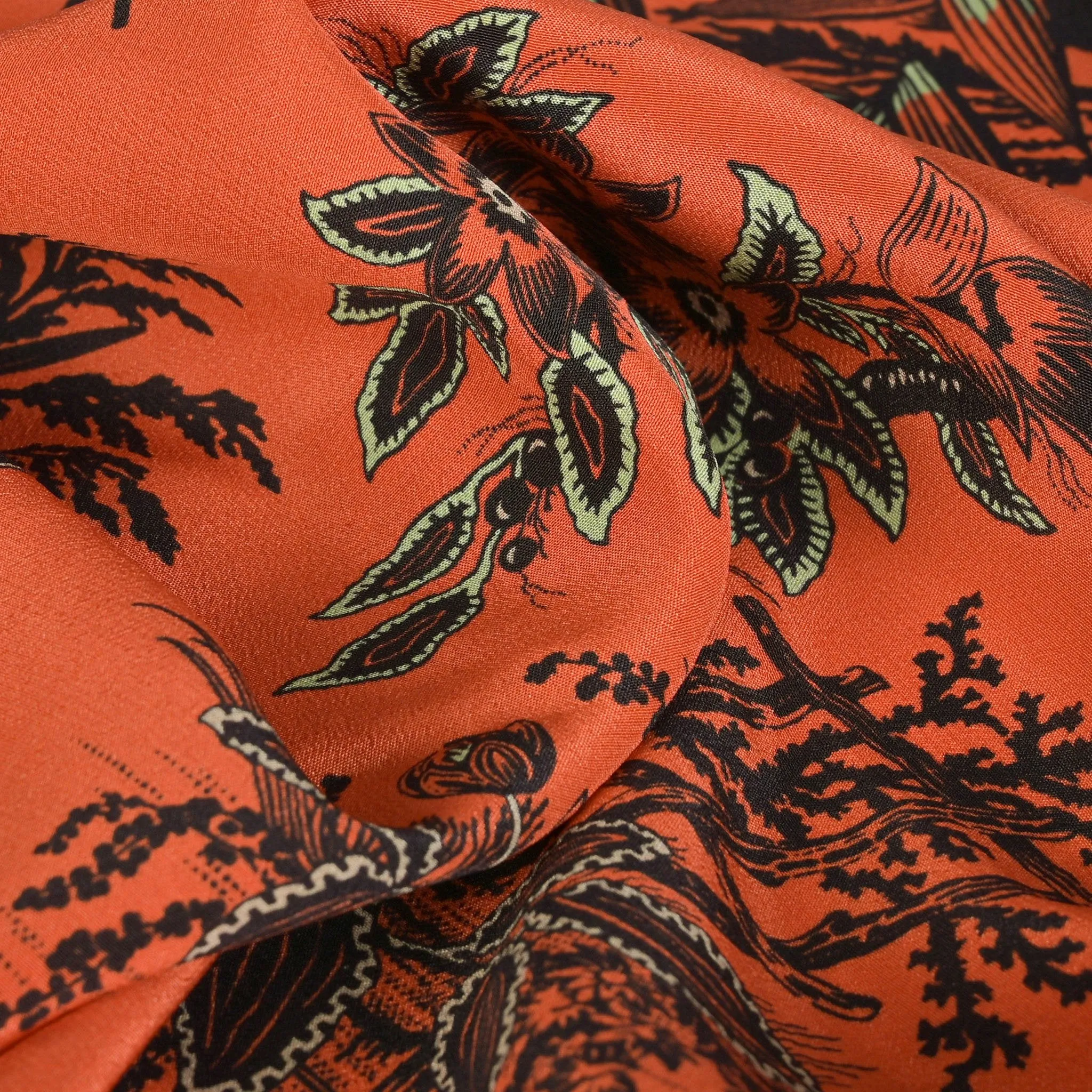 Orange Printed Silk Georgette Fabric 6570