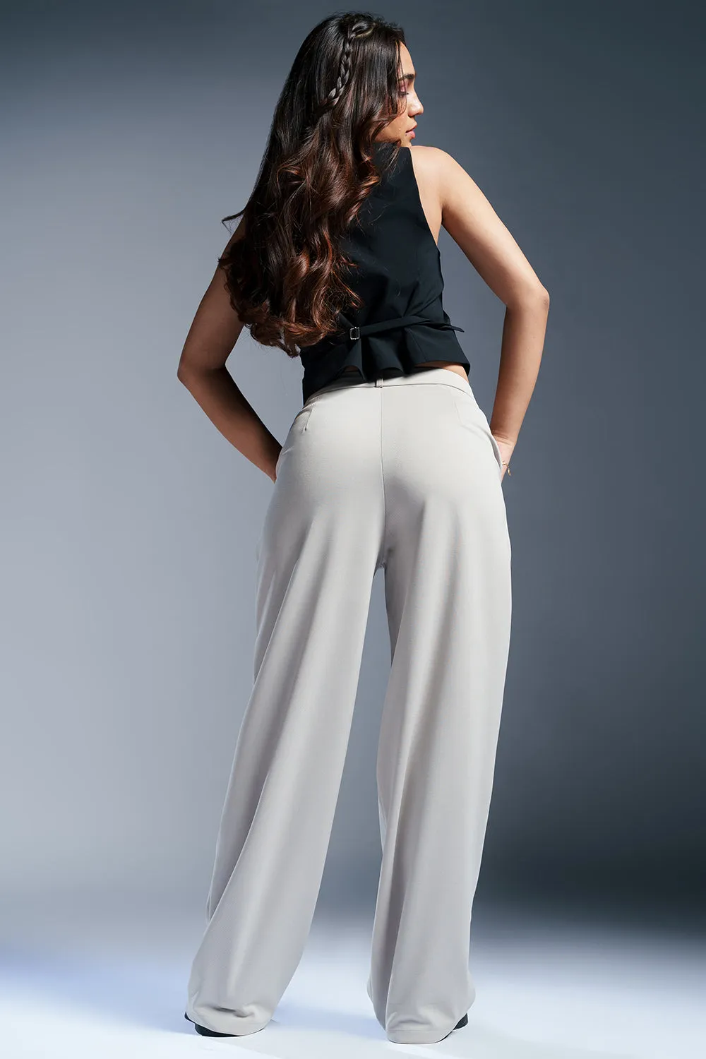 Pale Grey Women's Textured Korean Pants