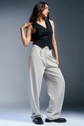 Pale Grey Women's Textured Korean Pants